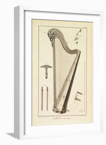 Plate XIX- a Harp from the Encyclopedia of Denis Diderot and Jean Le Rond D'Alembert, 1751-72-Robert Benard-Framed Giclee Print