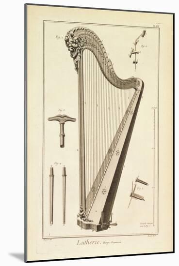 Plate XIX- a Harp from the Encyclopedia of Denis Diderot and Jean Le Rond D'Alembert, 1751-72-Robert Benard-Mounted Giclee Print