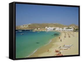 Plati Yialos Beach, Mykonos, Cyclades Islands, Greece, Europe-Fraser Hall-Framed Stretched Canvas