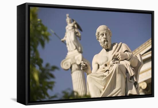 Plato Statue outside the Hellenic Academy-Jon Hicks-Framed Stretched Canvas