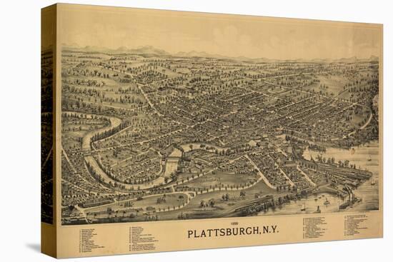 Plattsburgh, New York - Panoramic Map-Lantern Press-Stretched Canvas