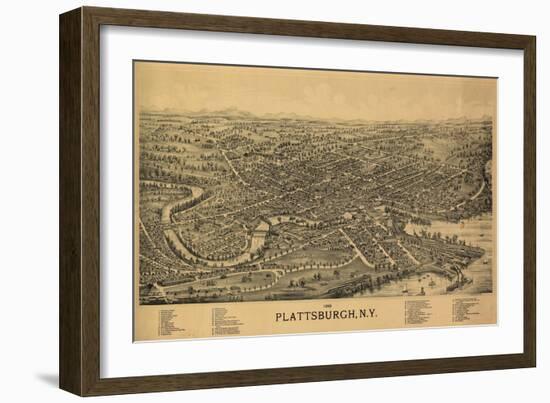 Plattsburgh, New York - Panoramic Map-Lantern Press-Framed Art Print