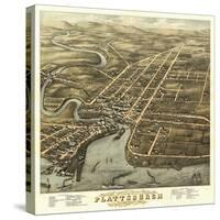 Plattsburgh, New York - Panoramic Map-Lantern Press-Stretched Canvas