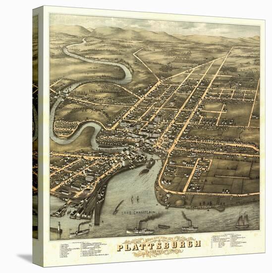 Plattsburgh, New York - Panoramic Map-Lantern Press-Stretched Canvas