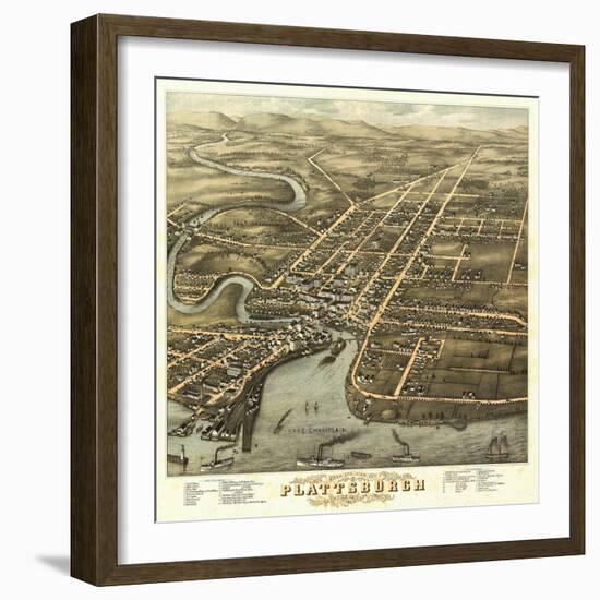 Plattsburgh, New York - Panoramic Map-Lantern Press-Framed Art Print