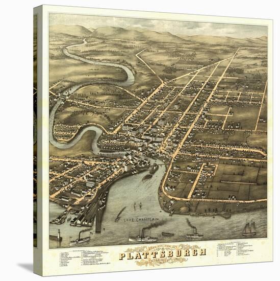 Plattsburgh, New York - Panoramic Map-Lantern Press-Stretched Canvas