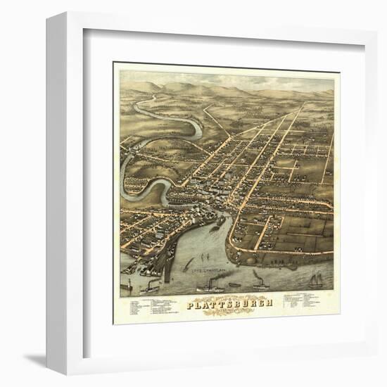 Plattsburgh, New York - Panoramic Map-Lantern Press-Framed Art Print