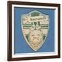 Play Up Bournemouth', Baines' Card in the Shape of a Shield and Two Footballers Sitting on Top of…-null-Framed Giclee Print