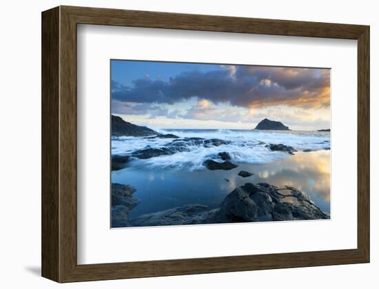 Playa de Garachico with Anaga Mountains, Tenerife, Canary Islands, Spain-null-Framed Art Print