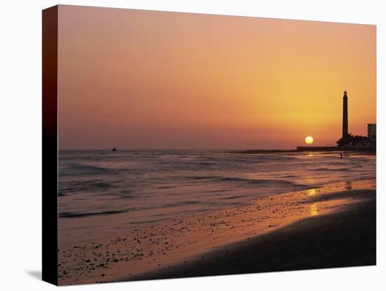 Playa De Maspalomas and Lighthouse at Sunset, Gran Canaria, Canary Islands, Spain, Atlantic, Europe-Pearl Bucknall-Stretched Canvas