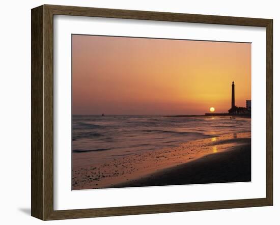 Playa De Maspalomas and Lighthouse at Sunset, Gran Canaria, Canary Islands, Spain, Atlantic, Europe-Pearl Bucknall-Framed Photographic Print