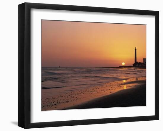 Playa De Maspalomas and Lighthouse at Sunset, Gran Canaria, Canary Islands, Spain, Atlantic, Europe-Pearl Bucknall-Framed Photographic Print