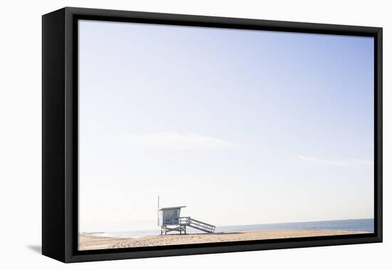 Playa Del Rey, Los Angeles, CA, USA: Bright Blue Lifeguard Tower On The Beach Against The Blue Sky-Axel Brunst-Framed Stretched Canvas