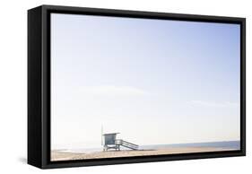 Playa Del Rey, Los Angeles, CA, USA: Bright Blue Lifeguard Tower On The Beach Against The Blue Sky-Axel Brunst-Framed Stretched Canvas