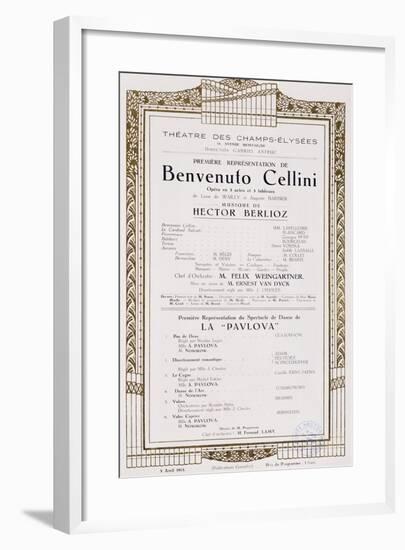 Playbill of Benvenuto Cellini by Hector Louis Berlioz, Theatre Des Champs-Elysees, 1913-null-Framed Giclee Print