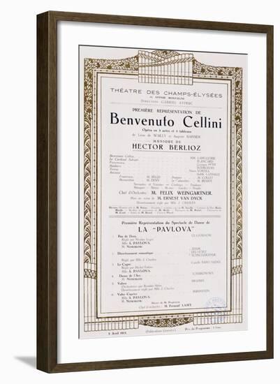 Playbill of Benvenuto Cellini by Hector Louis Berlioz, Theatre Des Champs-Elysees, 1913-null-Framed Giclee Print