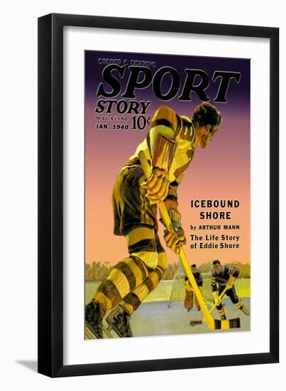 Player Approaches Defenseman and Goalie, c.1940-null-Framed Art Print