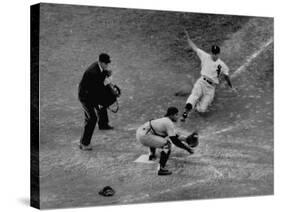 Player Attempting to Slide Home During an Unidentified Baseball Game-null-Stretched Canvas