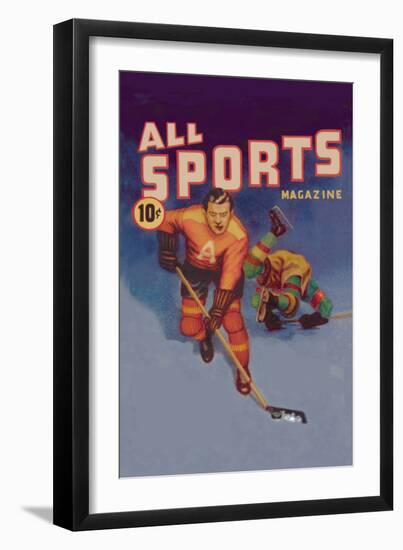 Player Drives Past Falling Defender, c.1942-Gallagher-Framed Art Print