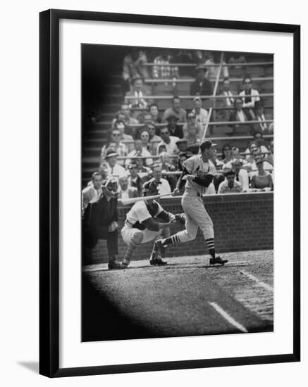 Player Stan Musial Making His 3000Th. Hit-null-Framed Premium Photographic Print