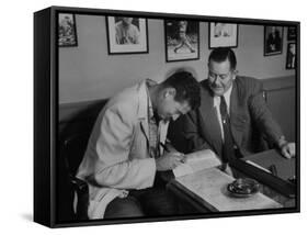 Player Ted Williams Signing Contract with Red Sox Manager, Thomas A. Yawkey-Ralph Morse-Framed Stretched Canvas