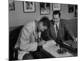 Player Ted Williams Signing Contract with Red Sox Manager, Thomas A. Yawkey-Ralph Morse-Mounted Premium Photographic Print