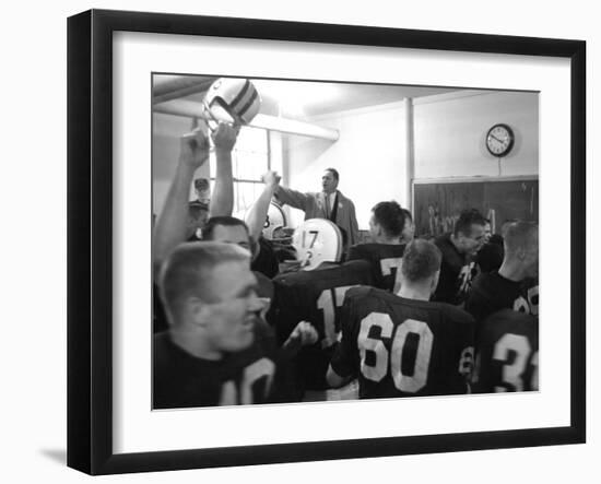 Players and their Coach, Murray Warmath, Minnesota-Iowa Game, Minneapolis, November 1960-Francis Miller-Framed Premium Photographic Print