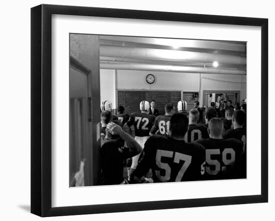 Players and their Coach, Murray Warmath, Minnesota-Iowa Game, Minneapolis, November 1960-Francis Miller-Framed Photographic Print