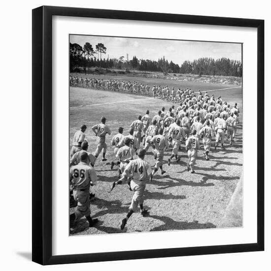 Players Running During the Dodgers Spring Training-George Silk-Framed Photographic Print