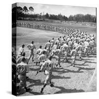 Players Running During the Dodgers Spring Training-George Silk-Stretched Canvas