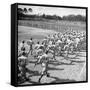 Players Running During the Dodgers Spring Training-George Silk-Framed Stretched Canvas