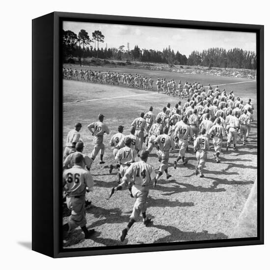 Players Running During the Dodgers Spring Training-George Silk-Framed Stretched Canvas