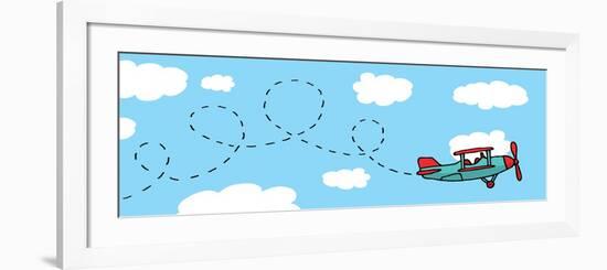 Playful Cartoon Airplane Flying-Curvabezier-Framed Premium Giclee Print