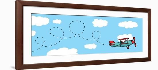 Playful Cartoon Airplane Flying-Curvabezier-Framed Premium Giclee Print