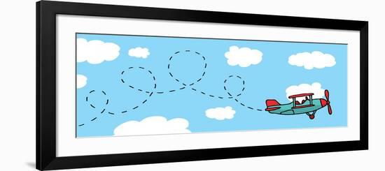 Playful Cartoon Airplane Flying-Curvabezier-Framed Premium Giclee Print