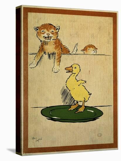 Playful English Illustration of Cats and Duck by Cecil Aldin, Ca. 1910.-Cecil Aldin-Stretched Canvas