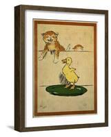 Playful English Illustration of Cats and Duck by Cecil Aldin, Ca. 1910.-Cecil Aldin-Framed Art Print