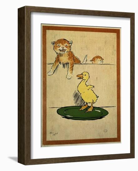 Playful English Illustration of Cats and Duck by Cecil Aldin, Ca. 1910.-Cecil Aldin-Framed Art Print