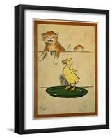 Playful English Illustration of Cats and Duck by Cecil Aldin, Ca. 1910.-Cecil Aldin-Framed Art Print