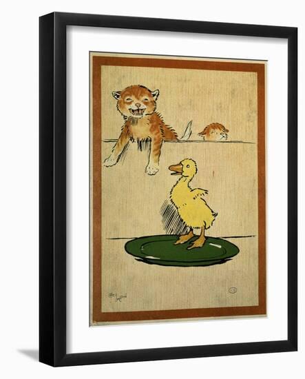 Playful English Illustration of Cats and Duck by Cecil Aldin, Ca. 1910.-Cecil Aldin-Framed Art Print