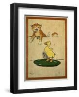 Playful English Illustration of Cats and Duck by Cecil Aldin, Ca. 1910.-Cecil Aldin-Framed Art Print