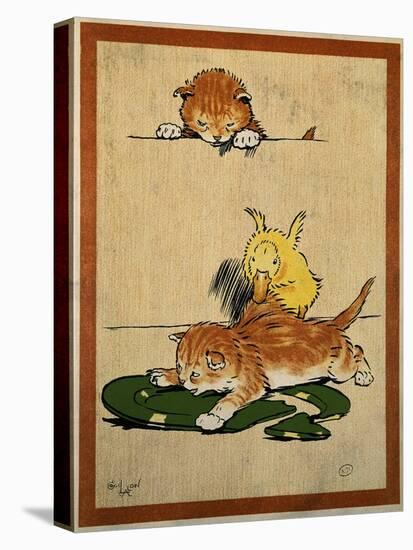 Playful English Illustration of Cats and Duck by Cecil Aldin, Ca. 1910.-Cecil Aldin-Stretched Canvas