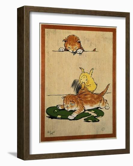 Playful English Illustration of Cats and Duck by Cecil Aldin, Ca. 1910.-Cecil Aldin-Framed Art Print