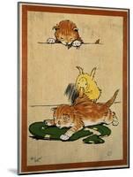 Playful English Illustration of Cats and Duck by Cecil Aldin, Ca. 1910.-Cecil Aldin-Mounted Art Print