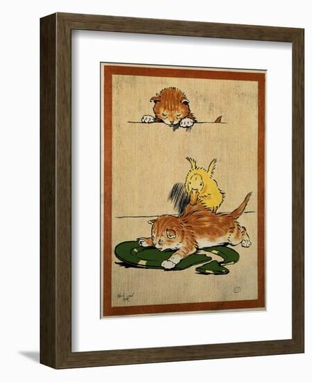 Playful English Illustration of Cats and Duck by Cecil Aldin, Ca. 1910.-Cecil Aldin-Framed Art Print