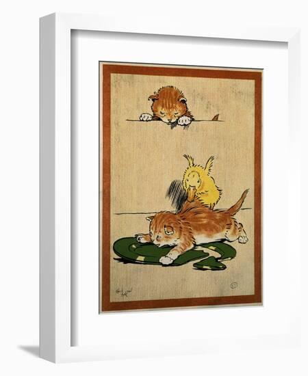 Playful English Illustration of Cats and Duck by Cecil Aldin, Ca. 1910.-Cecil Aldin-Framed Art Print