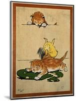 Playful English Illustration of Cats and Duck by Cecil Aldin, Ca. 1910.-Cecil Aldin-Mounted Art Print