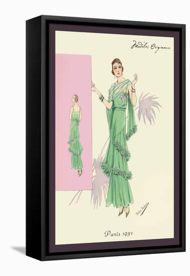 Playful Green Evening Gown-null-Framed Stretched Canvas