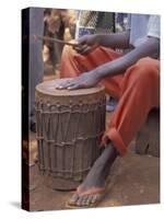 Playing a Congolese Drum in a Congolese Refugee Camp, Tanzania-Kristin Mosher-Stretched Canvas