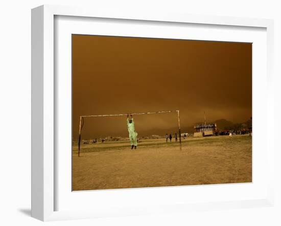 Playing a Friendly Soccer Match in a Park During a Sandstorm in Kabul, Afghanistan-null-Framed Photographic Print